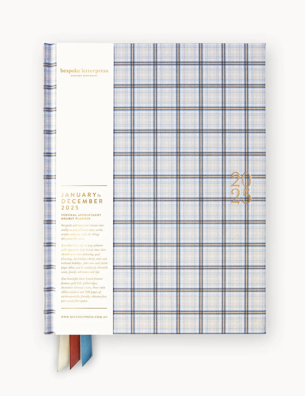 2025 Vertical Linen Bound Planner - Blue Plaid