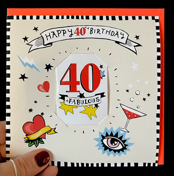 Happy 40th Birthday Card - Tattoo Transfer