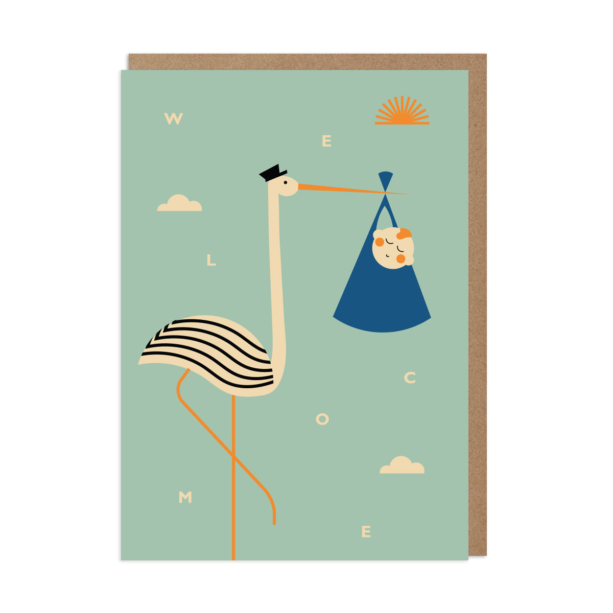 Blue Stork Baby Card